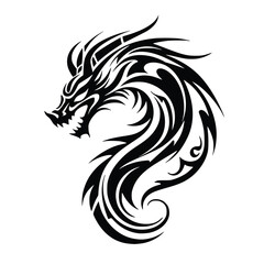 Fototapeta premium Tribal Dragon Head Silhouette, Vector Tattoo Art