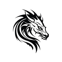 Obraz premium Dragon Head Silhouette in Tribal Tattoo Style, Vector Art