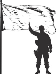 Silhouette Soldiers or Army pose in front of the white flag black color only
