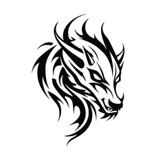 Naklejka premium Vector Art of a Silhouette of a Dragon Head, Tribal Tattoo Design