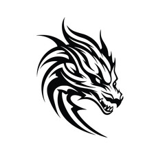 Obraz premium Dragon Head Tribal Tattoo Design, Silhouette Vector Art