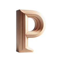 Elegant Capital Letter P with Wooden Texture Isolated on White/Transparent Background