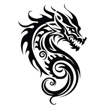 Vector Tattoo Illustration of a Silhouette of a Tribal Dragon Head