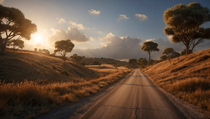 Road in nature at sunrise - 746599168