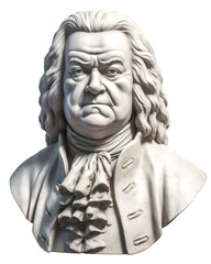 Marble bust of famous composer Johann Sebastian Bach on the transparent background. Sculpture of a famous musician.
