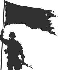 Silhouette Soldiers or Army pose in front of the black flag black color only
