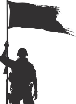 Silhouette Soldiers or Army pose in front of the black flag black color only