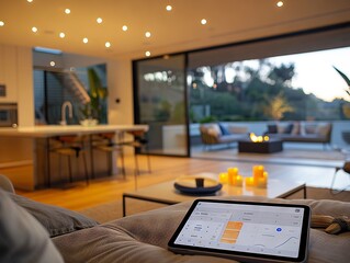 Smart Home Dashboard in Cozy Living Room

