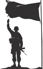 Silhouette Soldiers or Army pose in front of the blank flag black color only