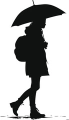 Silhouette woman student with umbrella black color only