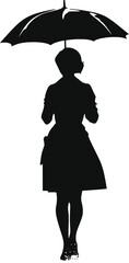 Silhouette woman with umbrella black color only full body