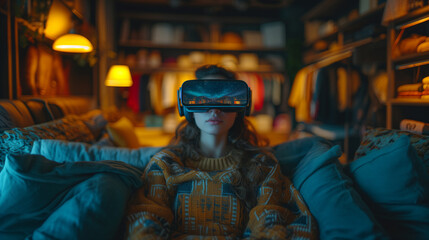 Sofa Innovation Woman immersed in Virtual Reality Experience