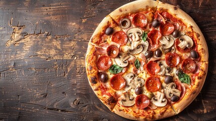 Gourmet Italian Pizza with Pepperoni, Mushrooms, and Olives