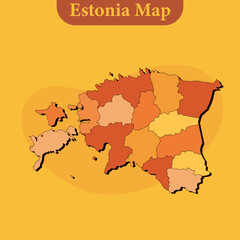 National map of Estonia map vector with regions and cities lines and full every region