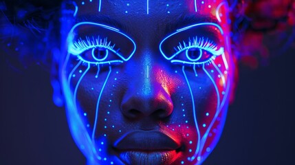 The face of an African or African-American woman or a robot in the style of afrofuturism