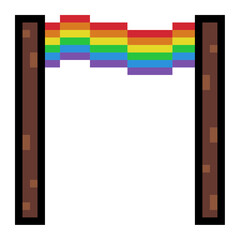 LGBT Pride Parade flag Arch with wooden sticks, Pixel Art Icon, Isolated