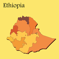 National map of Ethiopia map vector with regions and cities lines and full every region