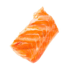 Piece of tasty grilled salmon isolated on white