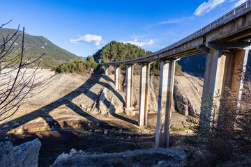 Lack water La Llosa Del Cavall Reservoir. The swamp is at very low water levels due to lack of...
