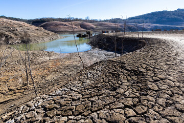 Lack water Sau Reservoir. The swamp is at very low water levels due to lack of rain....