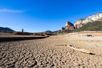 Lack water Sau Reservoir. The swamp is at very low water levels due to lack of rain....