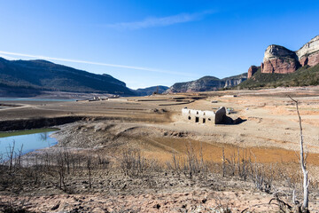 Lack water Sau Reservoir. The swamp is at very low water levels due to lack of rain....
