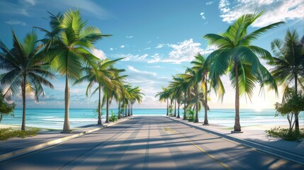 street, palms, sea, beach, ultra realistic 