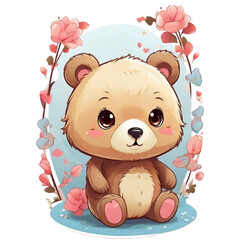 cute baby Bear and flower
