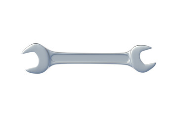 Wrench isolated on white background. Metal spanner in workshop. Repair and maintenance tool. Top view. 3d render