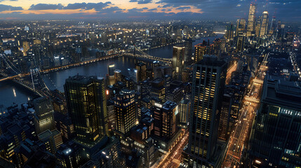 Aerial View of Vibrant Urban Cityscape at Night