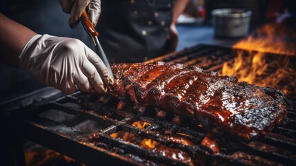 Succulent ribs glazed by pitmaster rich barbecue focus
