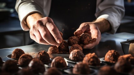 Chocolatier crafts truffles glossy finish and decorative toppings