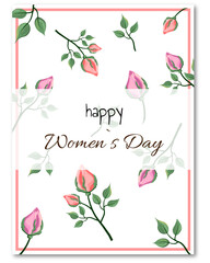 Womens day greeting card with aquarelle roses. Floral greeting card