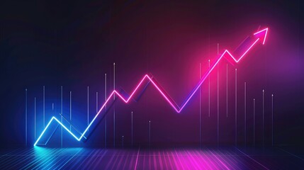 Growing graph. Glowing neon icon on black background. - obrazy, fototapety, plakaty