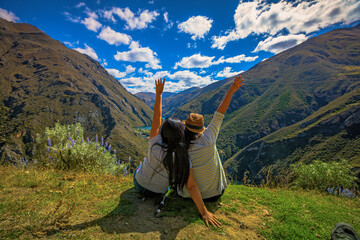 Couple of friends enjoying nature in Huancaya, Peru