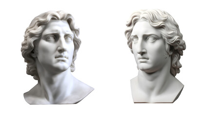 Bust of Macedonian King Alexander the Great on a transparent background. Marble sculpture of a famous ancient general and politician.
