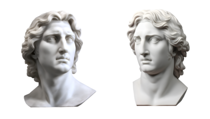 Bust of Macedonian King Alexander the Great on a transparent background. Marble sculpture of a famous ancient general and politician.
