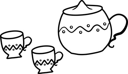 hand drawn tea set doodle