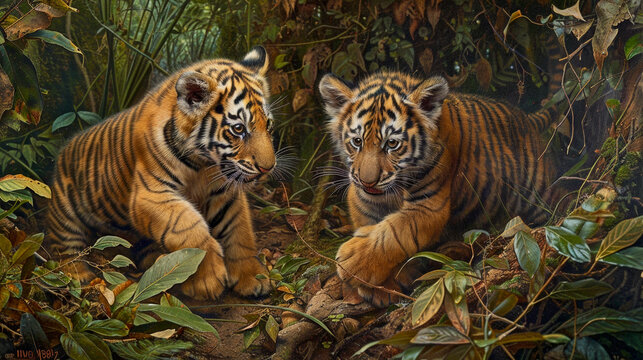 Tiger cubs in the jungle
