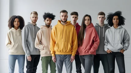 Selbstklebende Fototapeten hoodie collection group of models in a mockup © Sagar