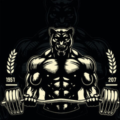 Vector Angry Panther bodybuilder concept illustration design, Generative Ai