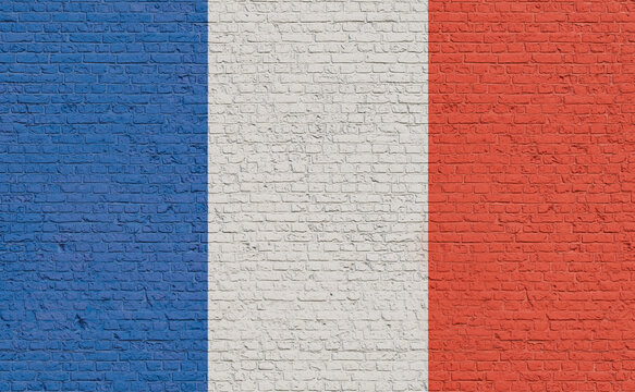 France flag colors painted on a brickwall. National colors, country, banner, government, french culture, politics.