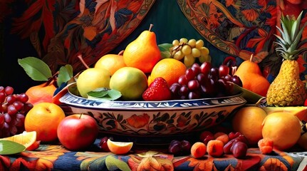 Different types of multicolored fruits and vegetables background.