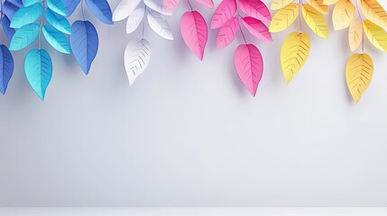 Colorful Paper Leaves Hanging on a Wall
