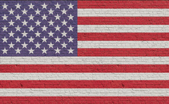 United States flag colors painted on a brickwall. National colors, country, banner, government, american culture, USA, politics.
