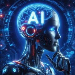 Synthetic Spectrum: Futuristic AI Humanoid Radiates Cyberpunk Hues