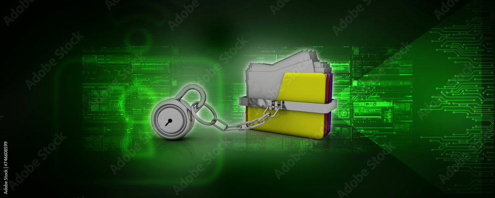 Poster 3d rendering folder protected lock