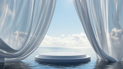 Fototapeta premium White Stage With Curtain in Ocean