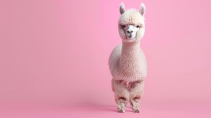 Obraz premium White Llama Standing in Front of Pink Background