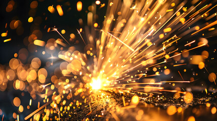 Scattered sparks caused by steel cutting in various construction works.